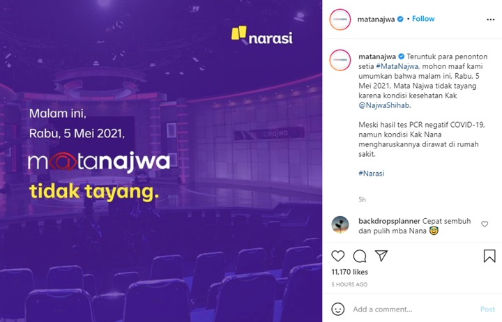 Najwa Shihab Terbaring di Rumah Sakit Hingga Jalani Tes Covid, Postingan Terakhirnya Disorot