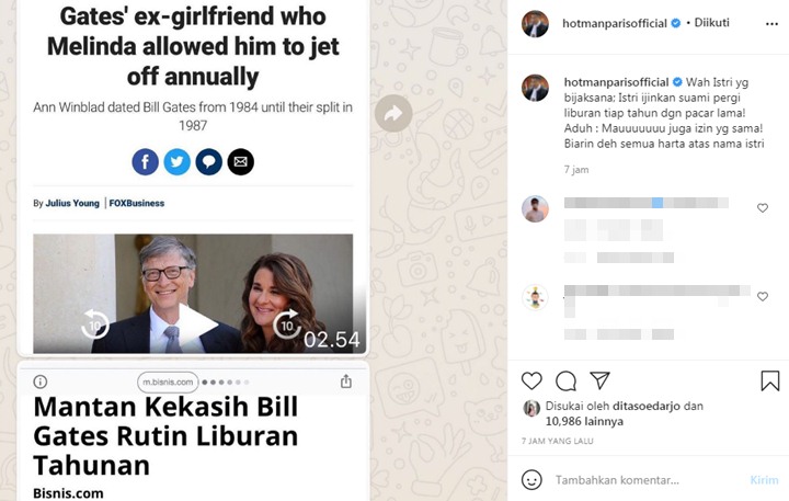 Hotman Paris Bahas Kabar Bill Gates Dapat Izin Liburan Bareng Mantan, Bakal Ditiru?