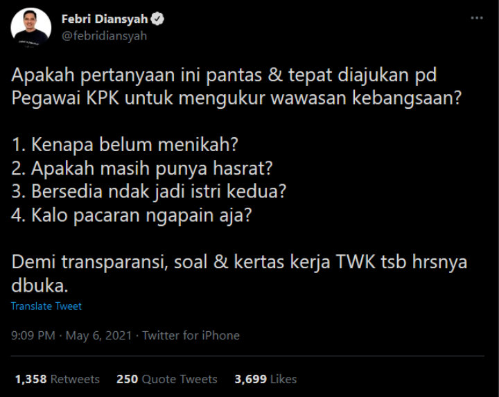 Pertanyaan TWK Pegawai KPK