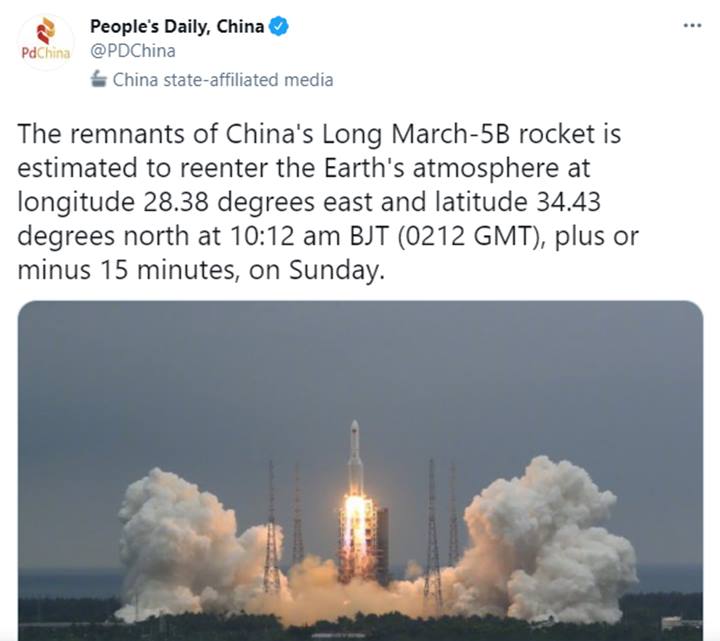 Jatuh bumi ke china roket