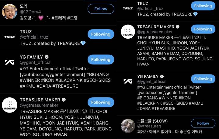 Akun Twitter resmi member TREASURE follow penggemar