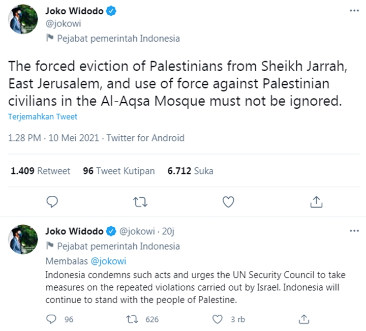 Jokowi Kecam Serangan Israel ke Sheikh Jarrah, Tegaskan Selalu Dukung Palestina