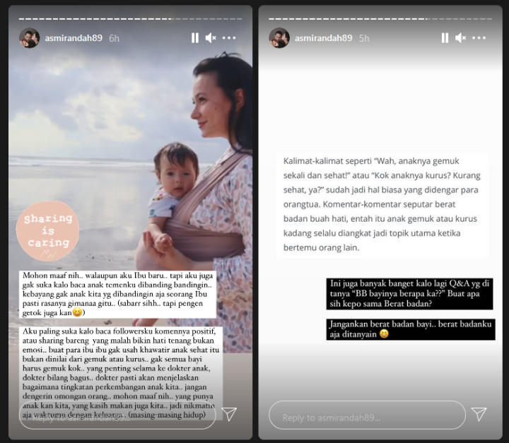 Asmirandah Tegas Beri Peringatan Netizen yang Tanya Berat Badan Bayinya