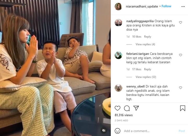 Cara Nia Ramadhani Ajarkan Anak Berdoa Jadi Sorotan, Netizen: Kok Tangannya Gitu?