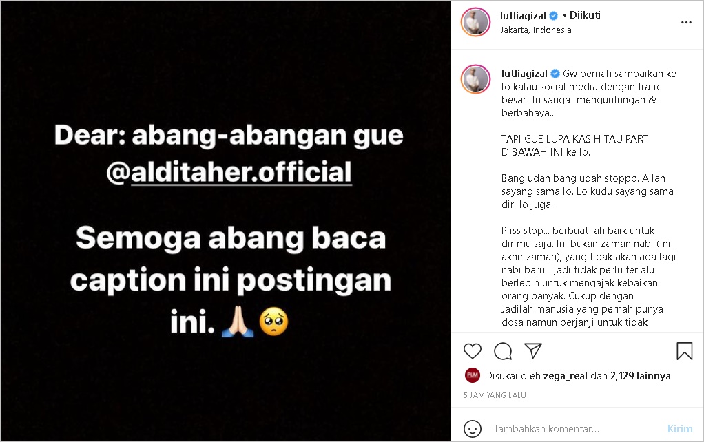 Lutfi Agizal Ikut Nasihati Aldi Taher: Please Stop, Tidak Perlu Berlebih Ajak Kebaikan Orang Banyak