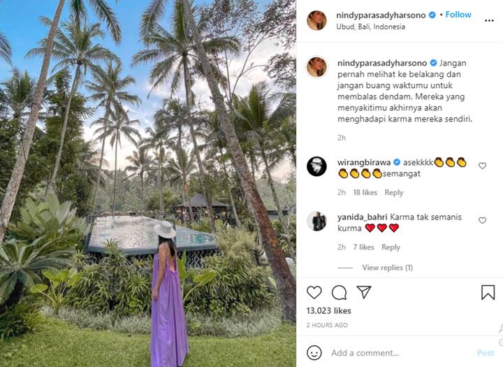 PDifitnah-Disakiti, Nindy Ayunda Sentil Para \'Musuhnya\' Bakal Segera Dapat Karma