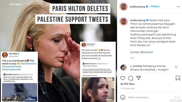 Arie Untung Komentari Paris Hilton yang Mendadak Hapus Dukungan untuk Palestina