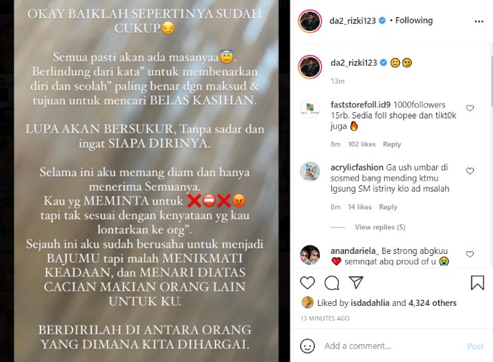 Akhirnya Buka Suara, Rizki DA Isyaratkan Sang Istri yang Inginkan Perpisahan