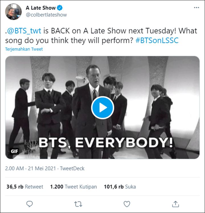 BTS Dikonfirmasi Kembali Sambangi Di \'The Late Show With Stephen Colbert\', Bawakan \'Butter\'?