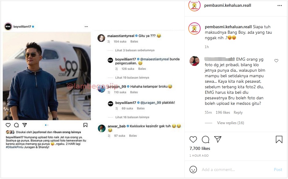 Boy William Sentil Orang Pamer Naik Jet Pribadi Tapi Bukan Miliknya Sendiri, Sindir Siapa?