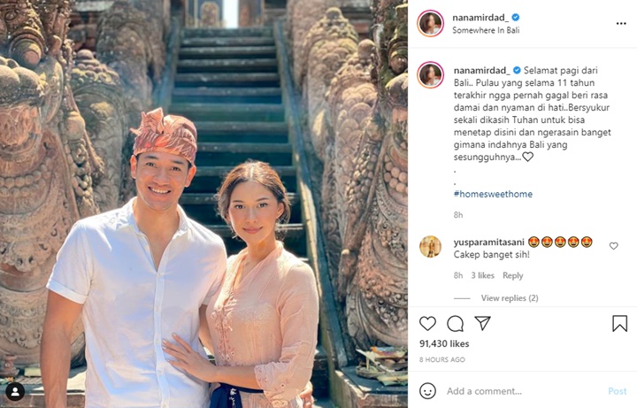 Nana Mirdad Pamer Foto Mesra Bareng Suami, Ungkap Perasaan Setelah 11 Tahun Tinggal di Bali