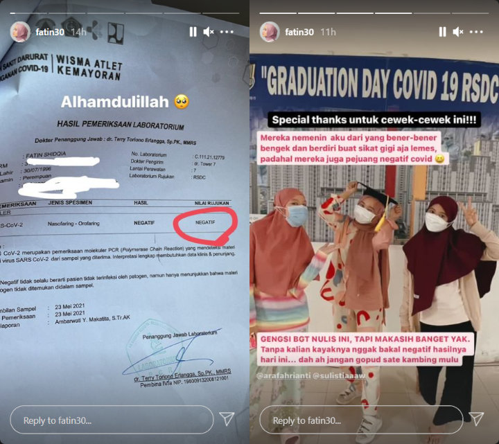 Fatin Shidqia Negatif Covid-19, Bagaimana Kondisi Arafah Rianti?