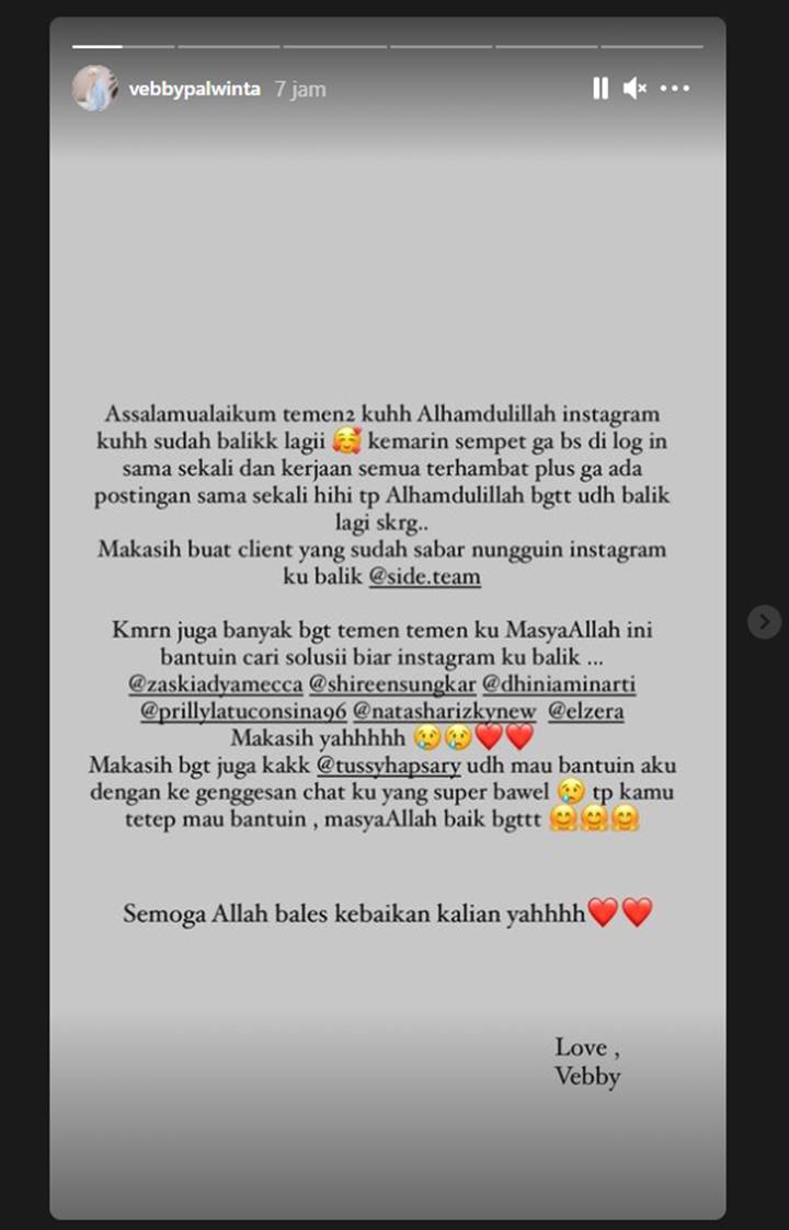 Vebby Palwinta Gercep Bagi Momen Ulang Tahun Sang Suami Usai Akun Instagram Kembali Pulih
