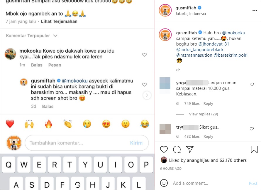 Gus Miftah Gercep Lacak Netizen yang Hina Dirinya Pakai Kata-kata Kasar, Didesak Beri Efek Jera