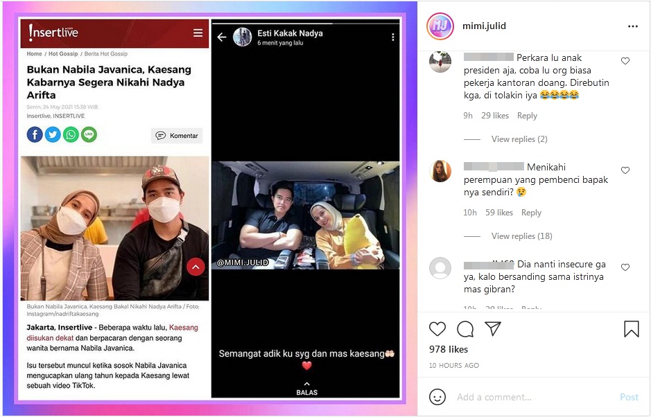 Sempat Terseret Nama Nabila Javanica, Kaesang Kini Malah Dikabarkan Bakal Segera Nikahi Nadya Arifta