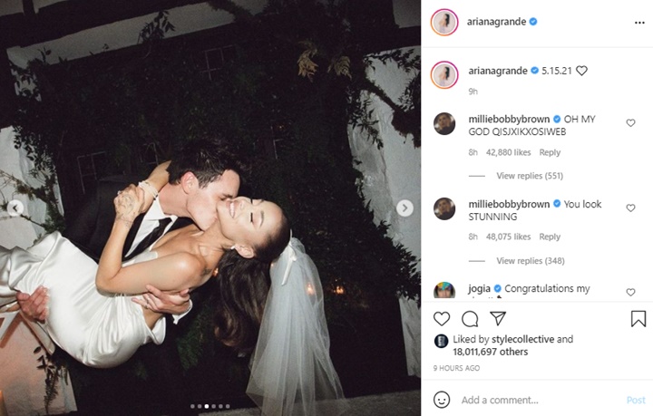 Ariana Grande Akhirnya Perdana Rilis Sejumlah Momen Haru Pernikahannya