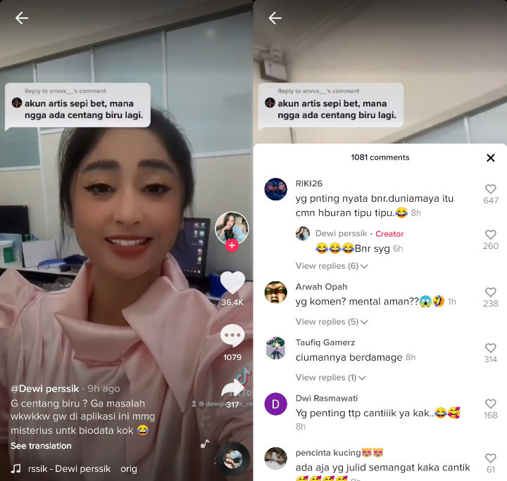 Dewi Persik Balas Menohok Saat Akun TikTok Miliknya Dicibir Karena Belum Centang Biru