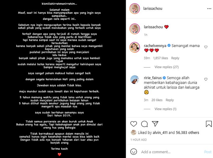 Larissa Chou Tegaskan Tak Bisa Rujuk dengan Alvin Faiz