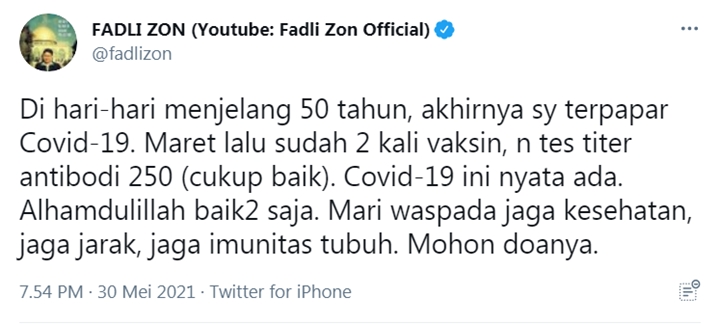 Fadli Zon Positif COVID-19 Meski Sudah 2 Kali Terima Vaksin, Ternyata Ini Dugaan Penyebabnya?