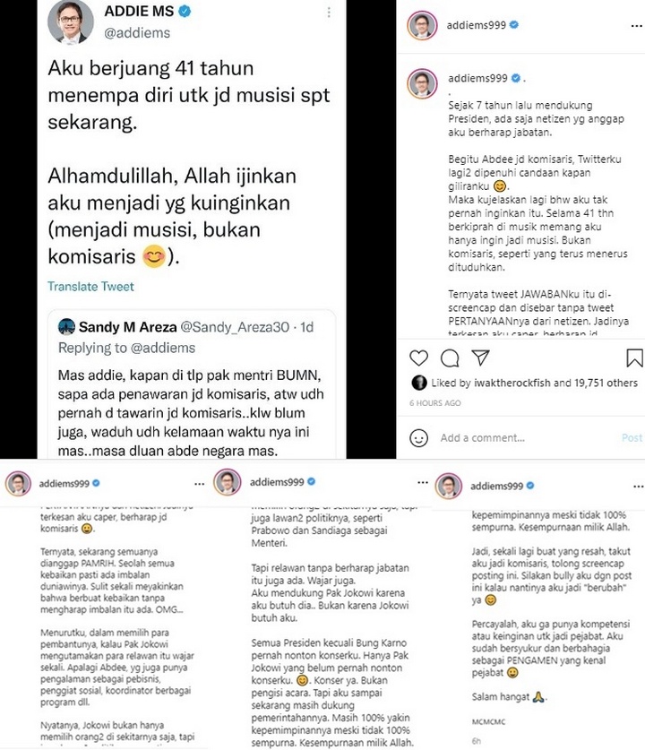 Addie MS Ngarep Jadi Komisaris?