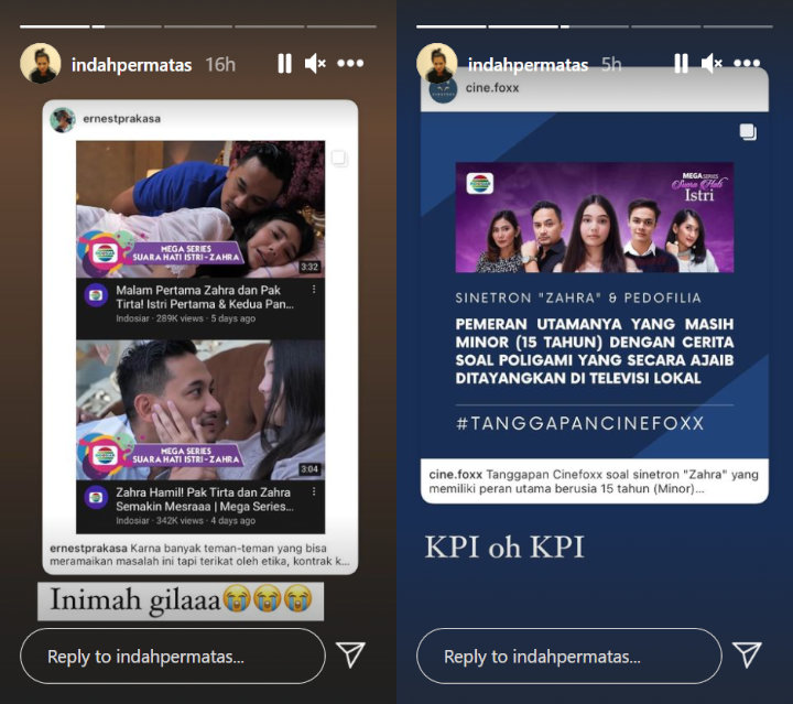 Nangis, Indah Permatasari Singgung Peran KPI Soal Sinetron dengan Pemeran Utama Minor