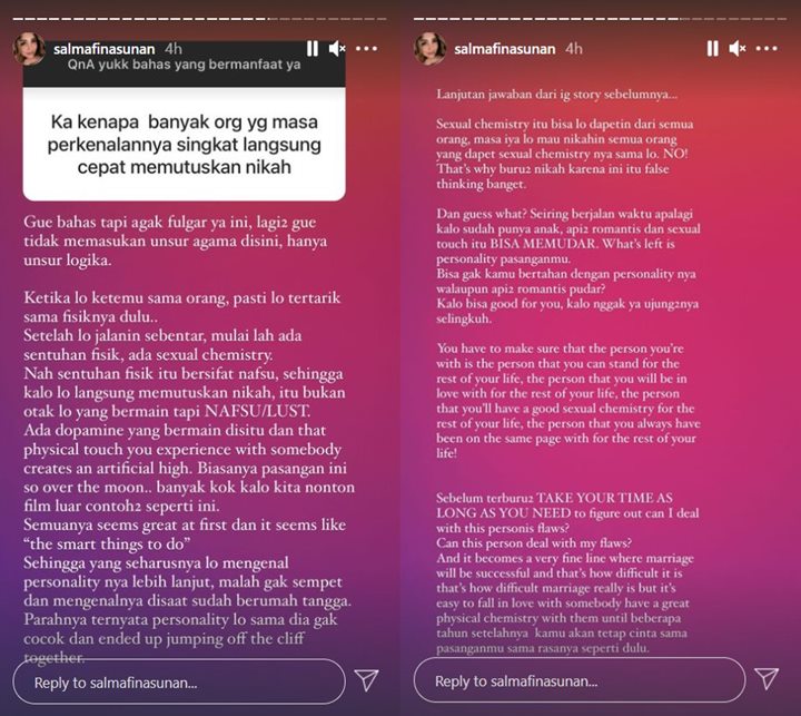 Salmafina Sunan Komentari Pasangan yang Buru-buru Nikah, Singgung Nafsu Berujung Selingkuh