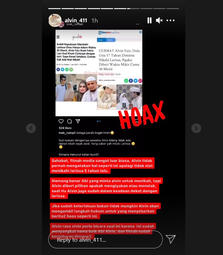 Klarifikasi Alvin Faiz Soal Isu Terpaksa Nikahi Larissa Chou, Akui Kecewa Terus Difitnah