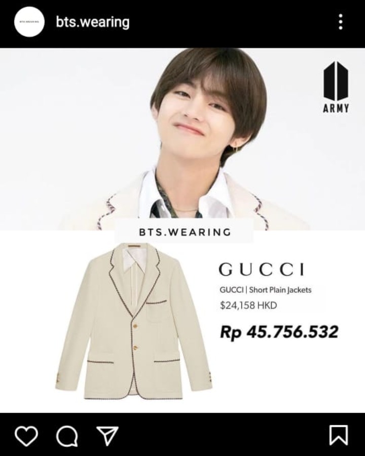 V BTS terlihat super <i>cute</i> menggunakan jas putih