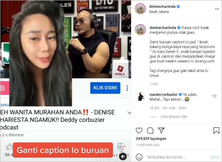 Denise Chariesta Ngamuk Gara-gara Judul Podcast Sampai Beri Sindiran, Deddy Corbuzier Bereaksi