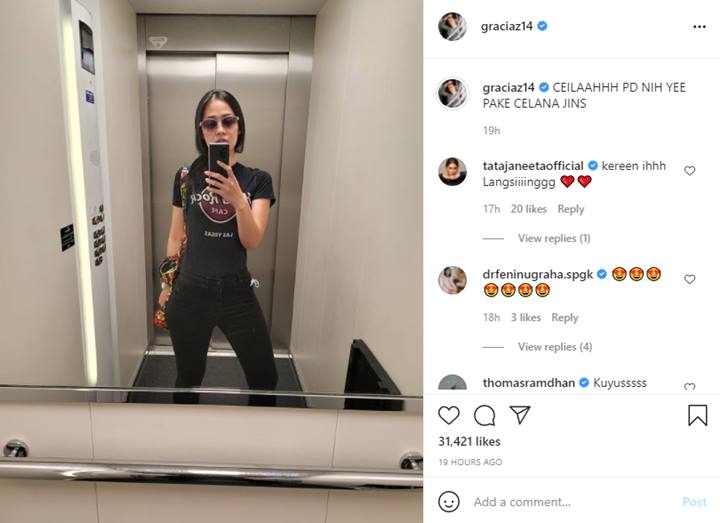Pamer Selfie Mirror, Body Goals Gracia Indri Pakai Outfit Serba Hitam Dipuji Makin Hot?
