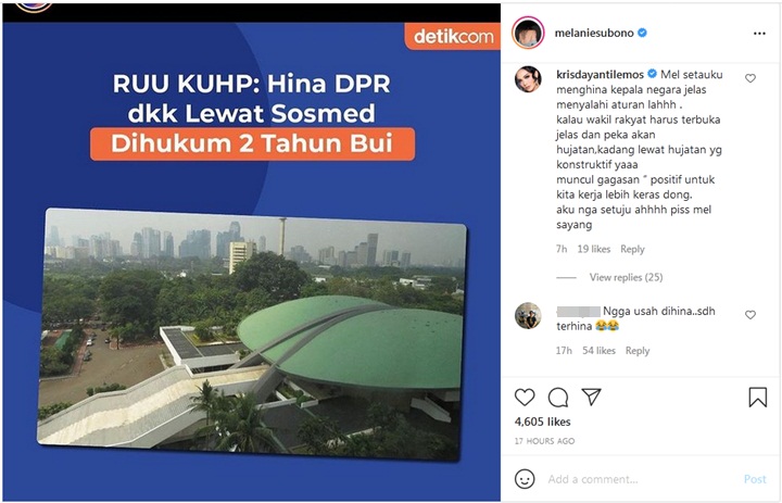 Melanie Subono Sindir Halus Anggota DPR, Komentar Kridayanti Jadi Sorotan