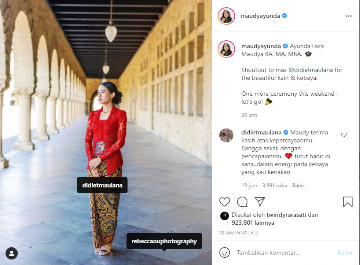 Maudy Ayunda Dapat Dua Gelar Master Sekaligus, Didiet Maulana Bangga Kebaya Rancangannya Jadi Saksi