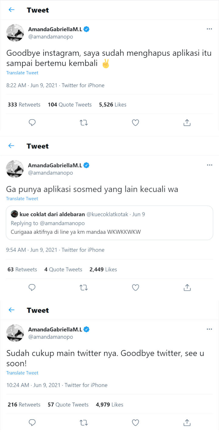 Amanda Manopo Mendadak Pamit dari Instagram Hingga Twitter