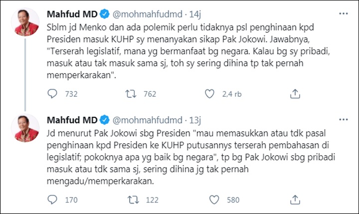 Mahfud Ungkap Sikap Jokowi