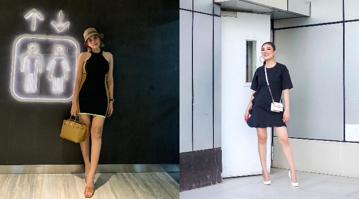 Dibalut <i>dress</i> hitam keduanya tampak bahagia