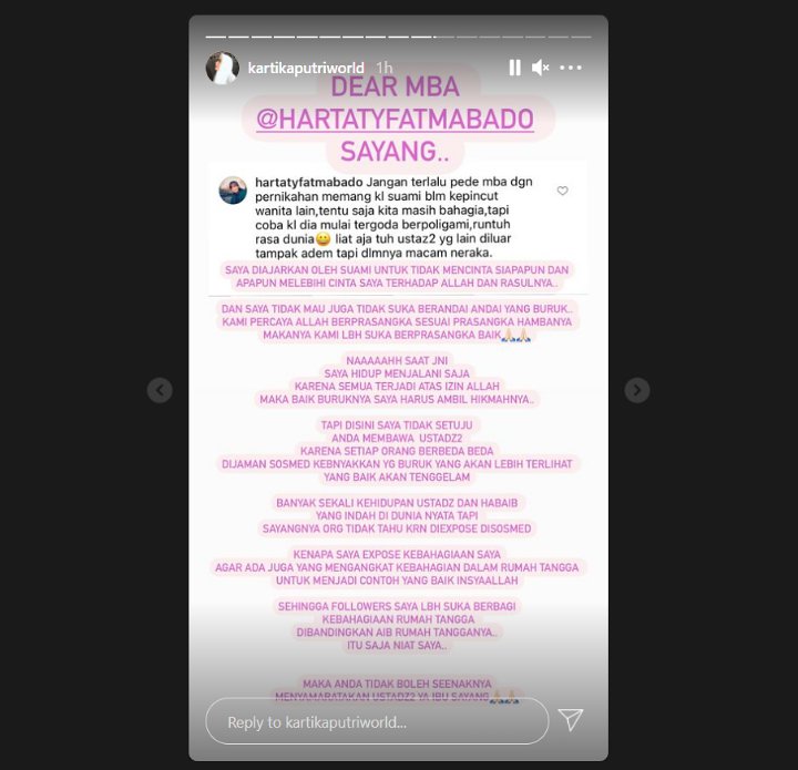 Kartika Putri Tegas Tolak Sang Suami Disamakan dengan Ustaz Gemar Poligami