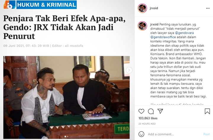 Jerinx SID Terang-terangan Tolak Uang 1 Triliun Dollar dan Lebih Pilih Lakukan Ini