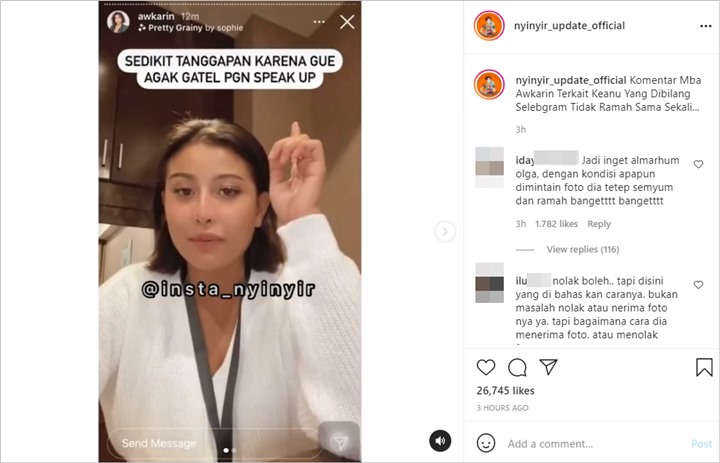 Awkarin Komentari Curhatan Soal Influencer Tak Ramah Saat Diajak Foto, Begini Pembelaannya