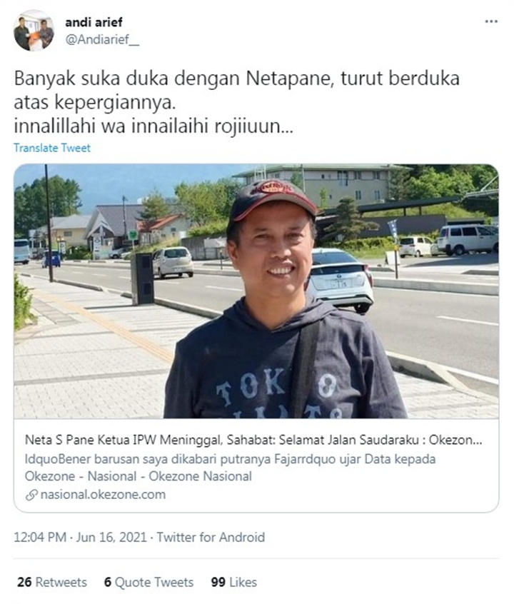 Ucapan Duka Andi Arief