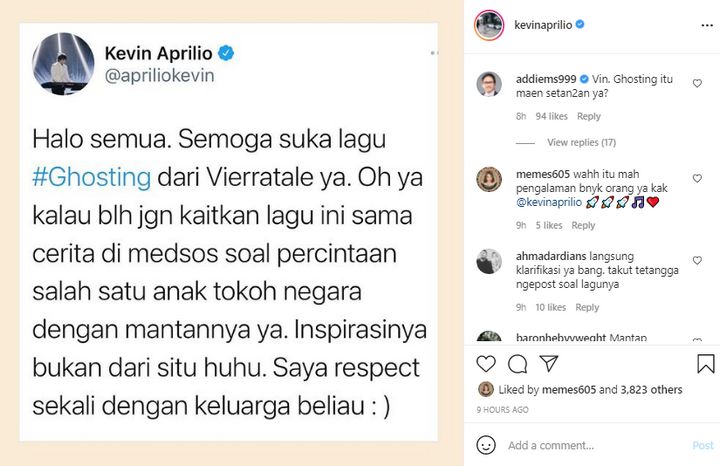 Klarifikasi Kevin Aprilio Soal Ghosting