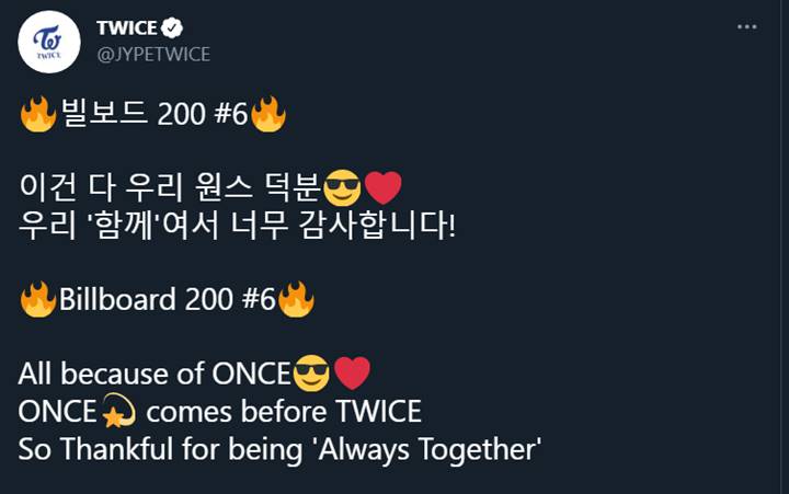 TWICE mengucapkan terima kasih karena masuk di Billboard 200