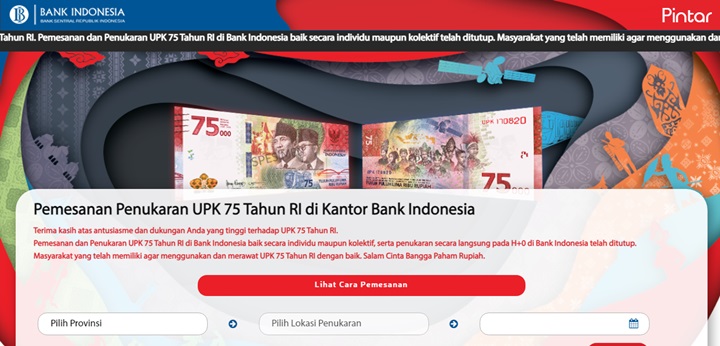 Situs Penukaran Uang Peringatan Kemerdekaan 75 tahun Republik Indonesia