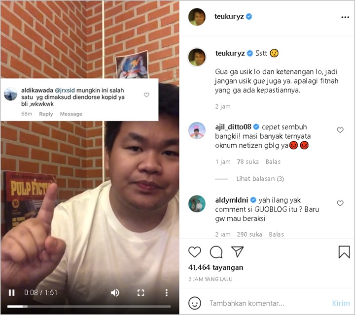 Kabarkan Terpapar Corona Malah Dituding Netizen Dapat ‘Endorse Covid-19’, Teuku Ryzki Meradang