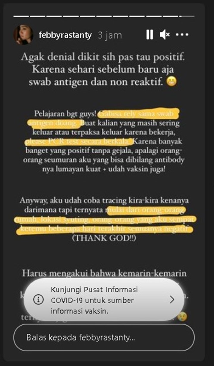 Akui Lalai Jaga Imun Tubuh, Febby Rastanty Kabarkan Positif Covid-19: Pelajaran Banget