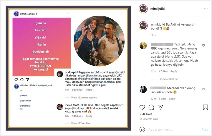 Jerinx Ikut Komentar Soal Aldi Taher Minta Dirinya Nikahi BCL: Jijik Saya
