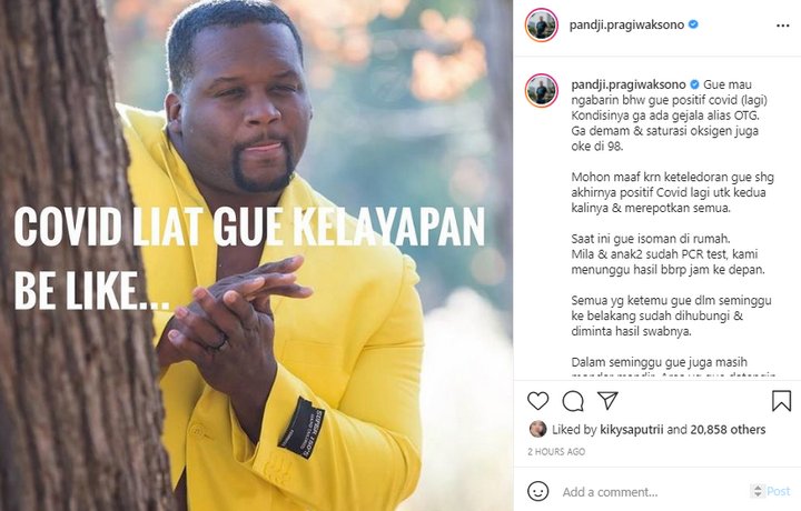 Pandji Pragiwaksono Kembali Terpapar Covid-19