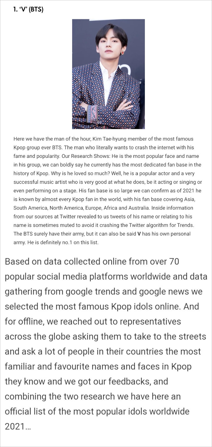 V BTS Dinobatkan sebagai Idol K-Pop Paling Populer di Dunia oleh Majalah Inggris Ini