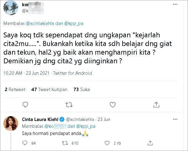 Ungkapan Bijak Soal Mengejar Cita-cita Diprotes Netizen, Jawaban Cinta Laura Justru Disebut Berkelas