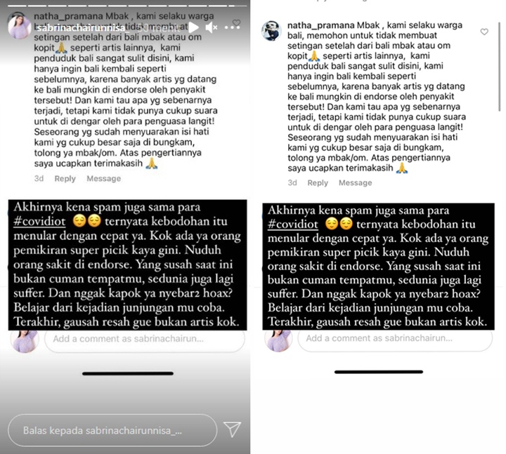 Sabrina Chairunnisa Geram Dituding Bakal Terima Endorse Covid-19