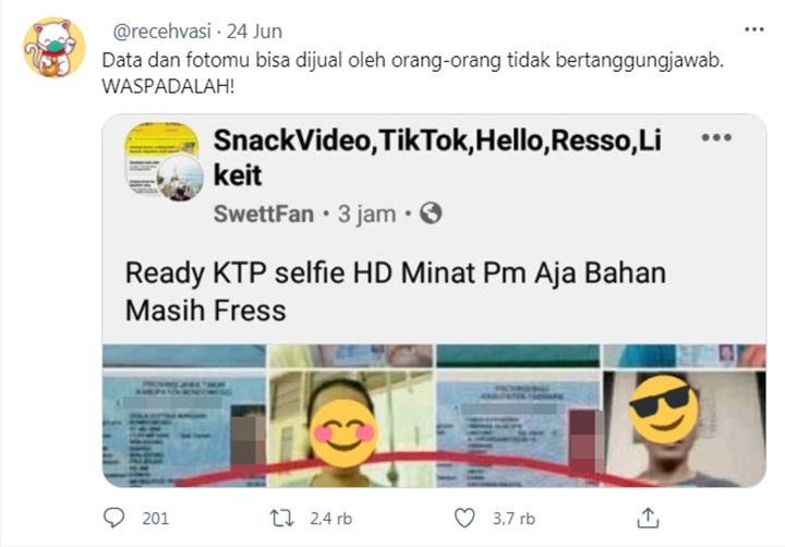 Dugaan Jual-Beli Foto Selfie KTP